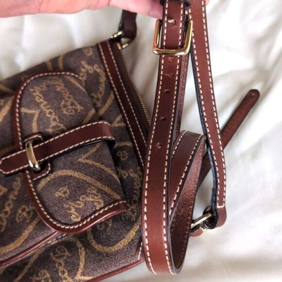 Dooney & Bourke Brown And Gold Signature Patterned Compact Crossbody Bag 🤎 - Picture 12 of 16
